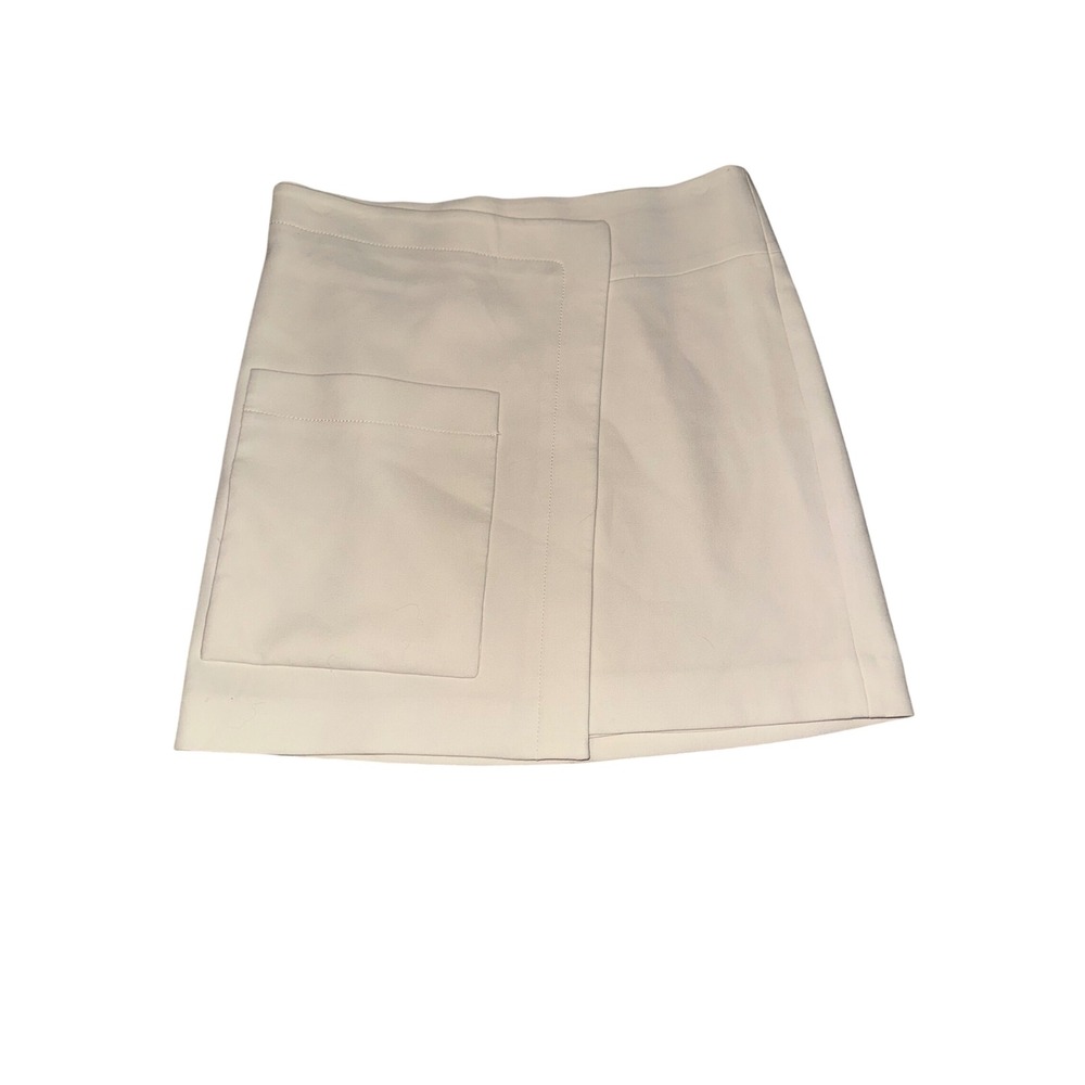 Halston Heritage Cream Ivory Wrap Mini Skirt Front Pocket Size 0 DFI220343